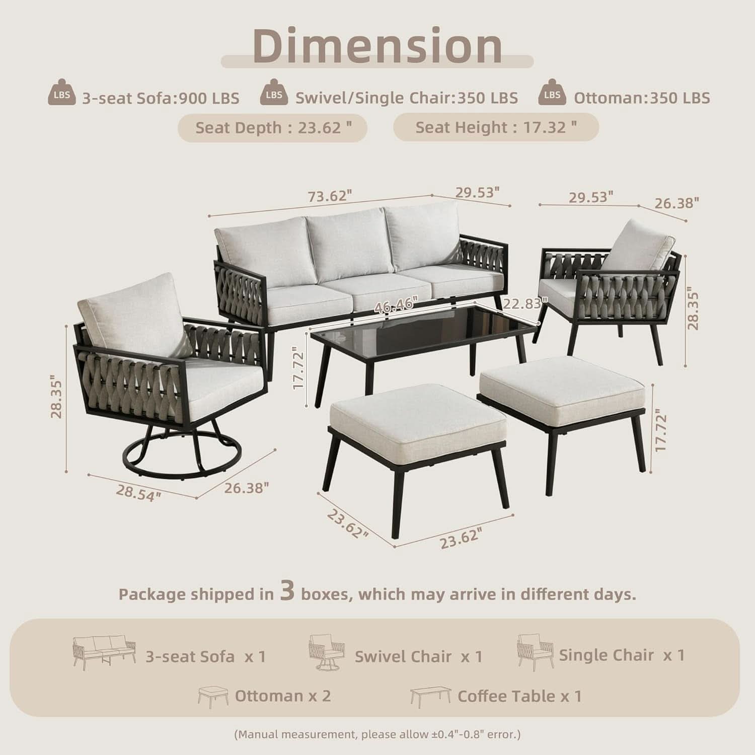 Outdoor Patio Furniture Set with Swivel Chair and Table