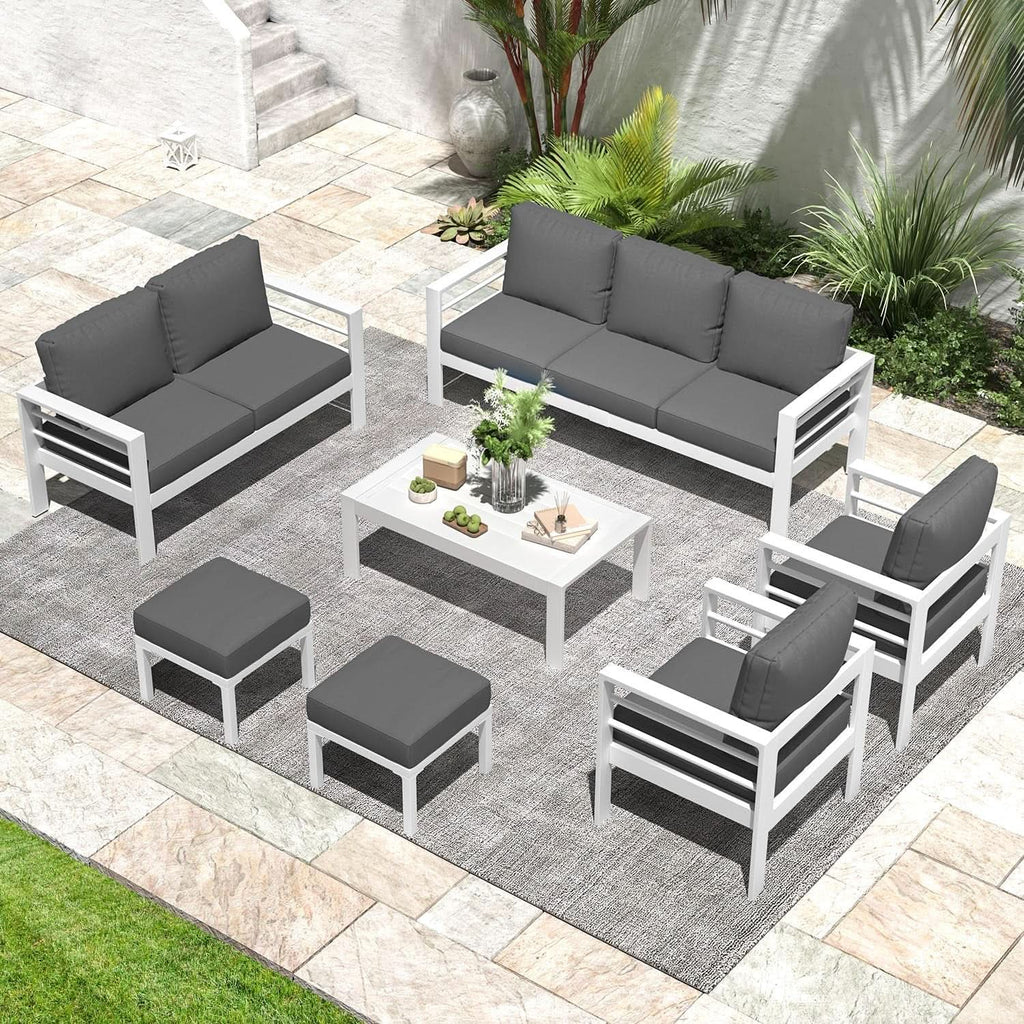 Modern Aluminum Patio Furniture Set with Cushions and Table