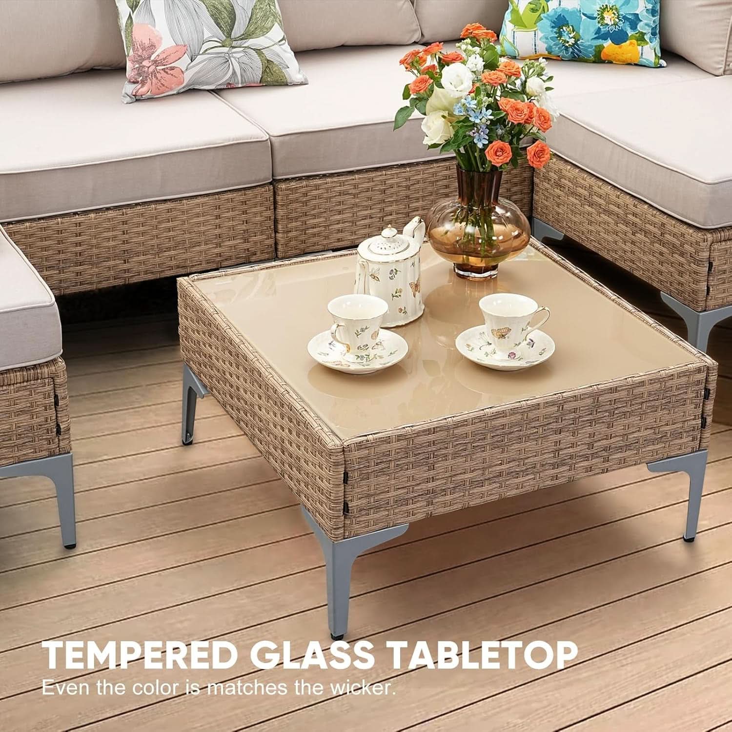 Seven Piece Wicker Patio Furniture Set with Cushions