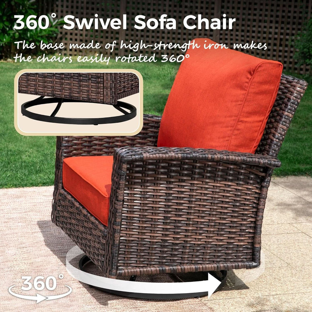 Oversized Wicker Patio Furniture Set with Swivel Chairs