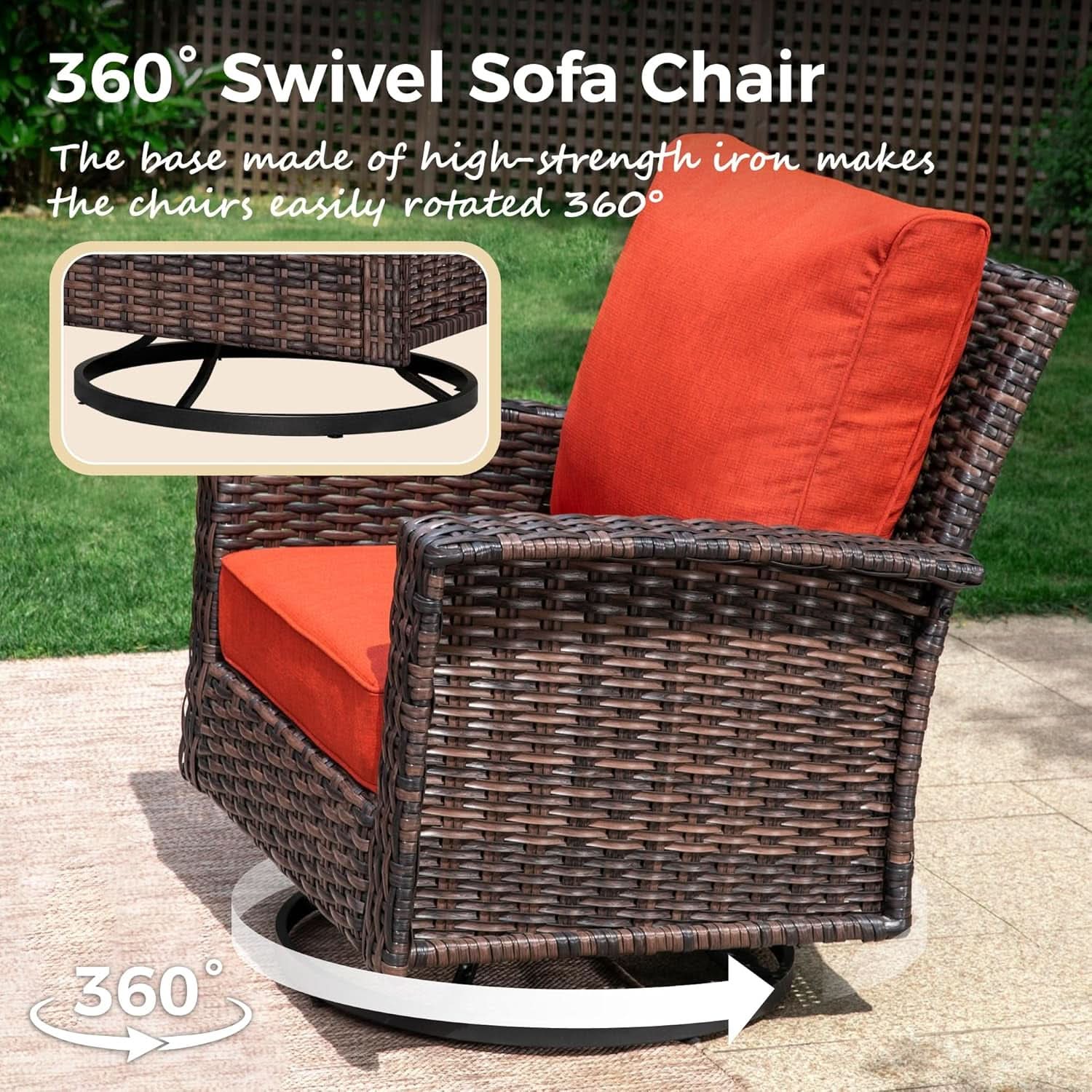 Oversized Wicker Patio Furniture Set with Swivel Chairs