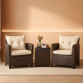 3 Piece Patio Furniture Set White PE Rattan Wicker Outdoor Sofa Set With Washable Cushions And Tempered Glass Tabletop