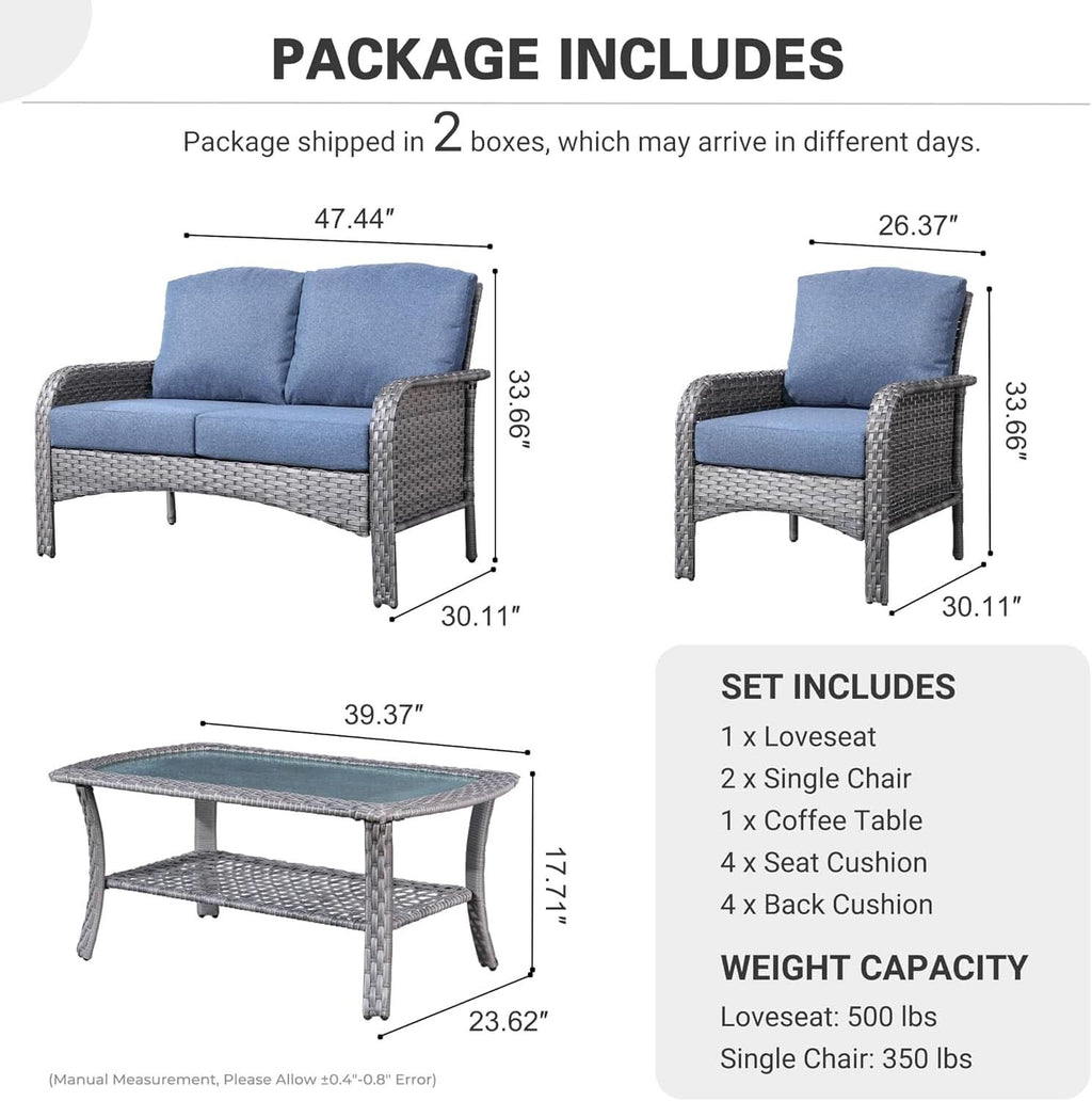 Denim Blue 4 Piece Outdoor Patio Furniture Set Cushions