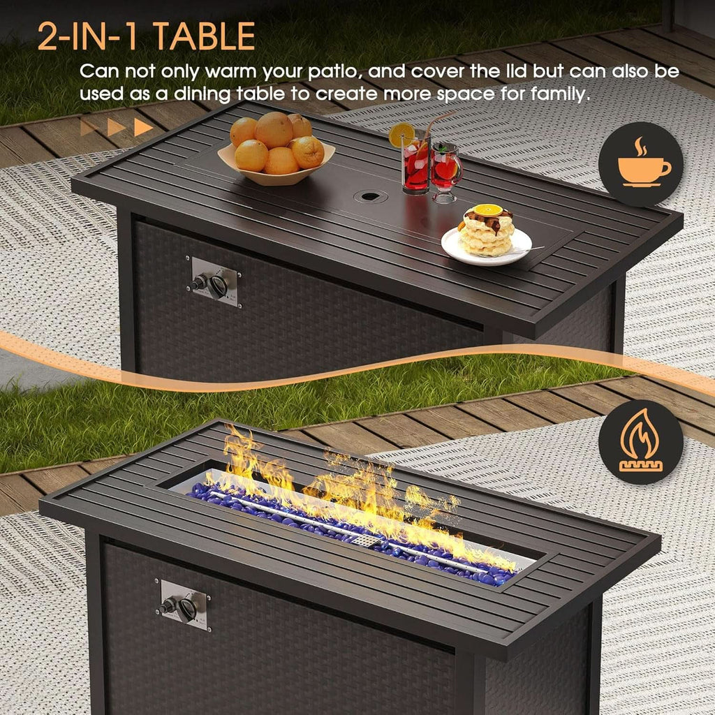 8 Piece Patio Furniture Set with Firepit and Cushions
