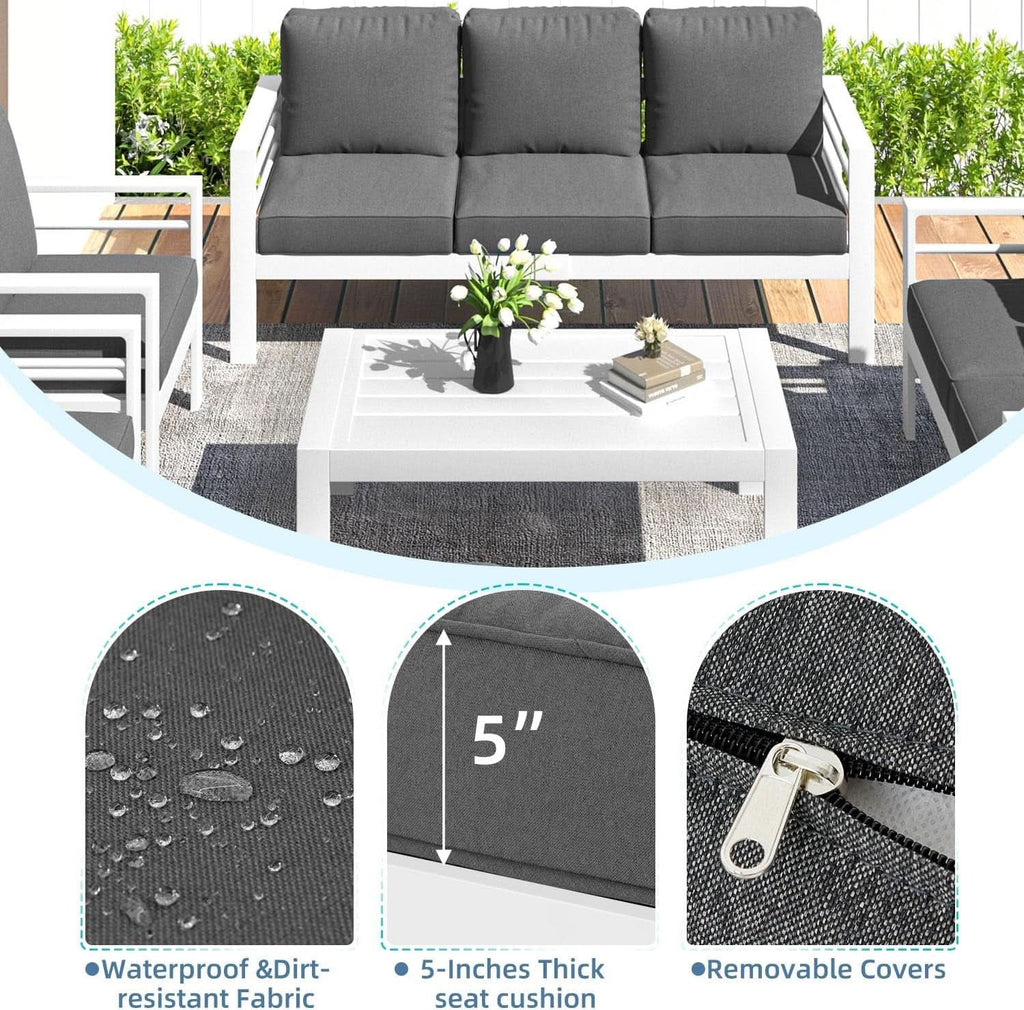 Modern Aluminum Patio Furniture Set with Cushions and Table