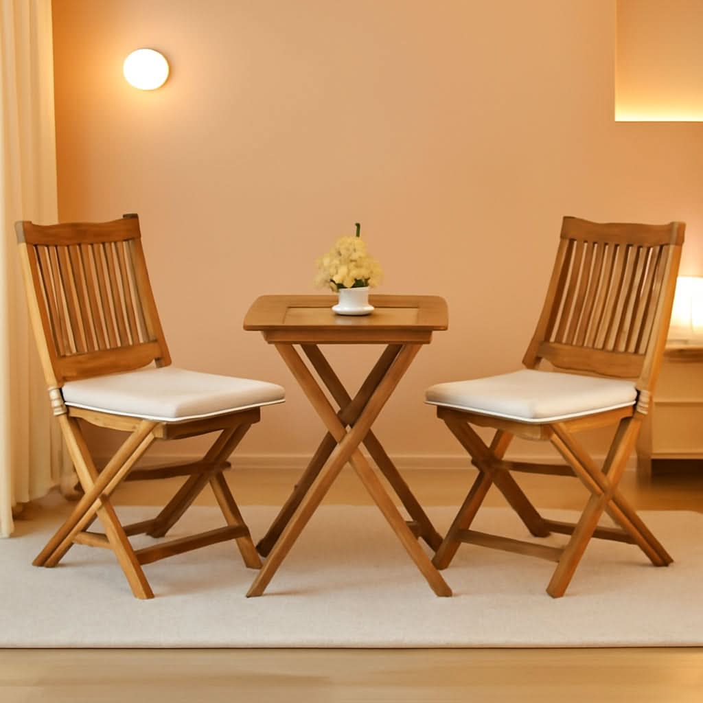 3 Piece Patio Folding Bistro Set With 2 Cushions Acacia Wood Outdoor Furniture For Pool And Garden