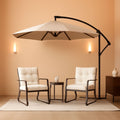 Three Piece Patio Bistro Set With Rocking Chairs And Cushions Beige Outdoor Garden Furniture