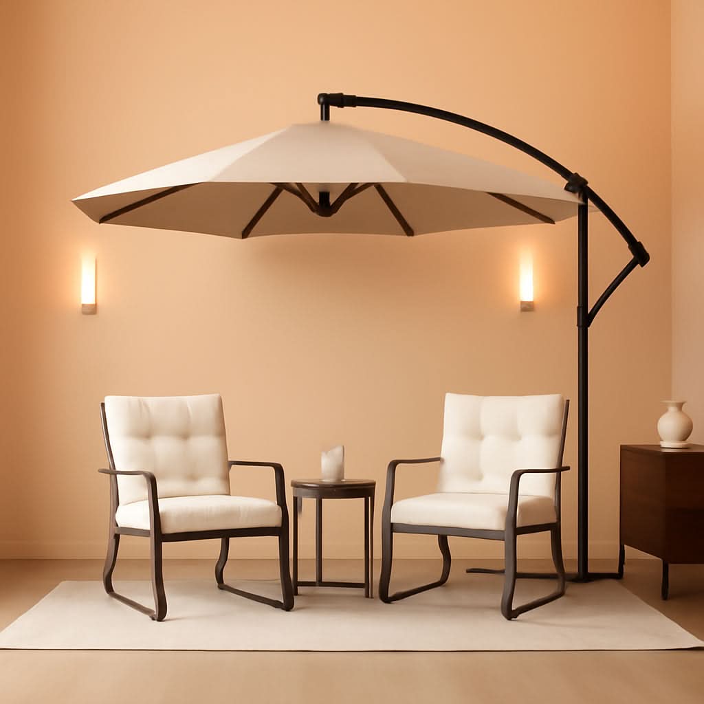 Three Piece Patio Bistro Set With Rocking Chairs And Cushions Beige Outdoor Garden Furniture