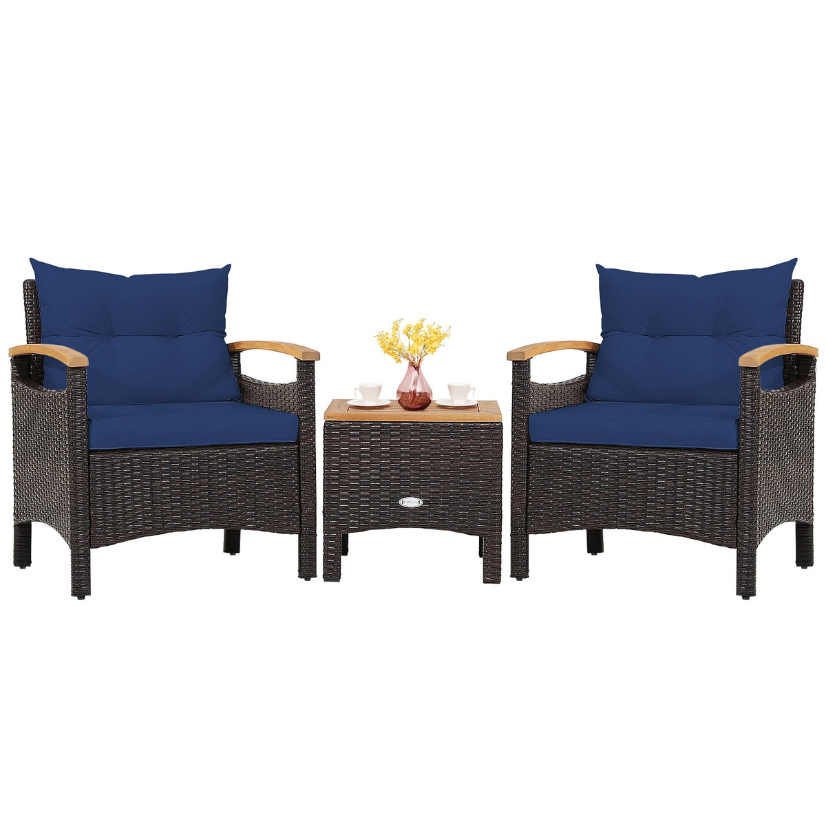 3 Pieces Patio Rattan Furniture Set with Removable Cushion