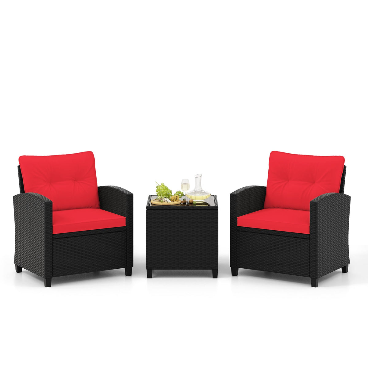 3 Pieces Patio Furniture Set with Tempered Glass Coffee Table