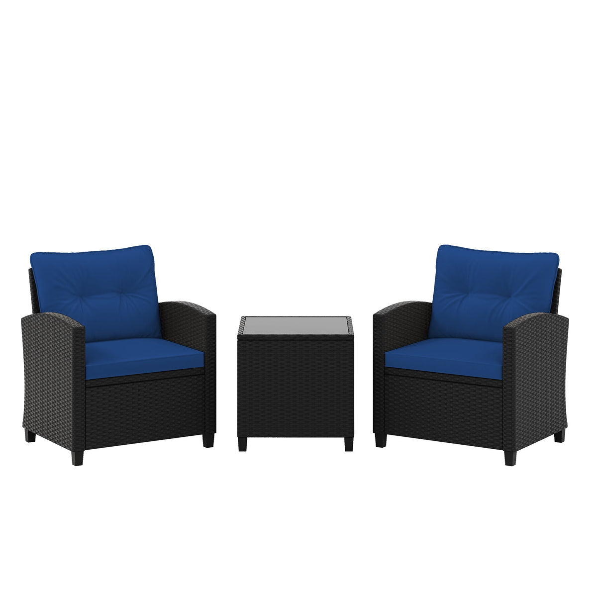 3 Pieces Patio Furniture Set with Tempered Glass Coffee Table