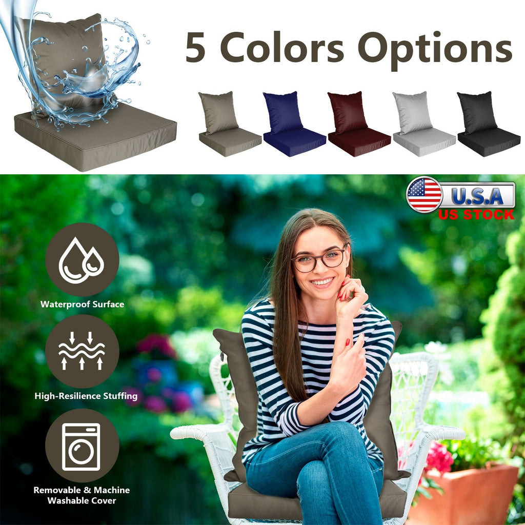 Outdoor Seat Cushion Set Waterproof Patio Furniture Cushion and Back Pillow Fade Resistant Deep Seat Set Chair Pad with Removable Cover for Chair Sofa