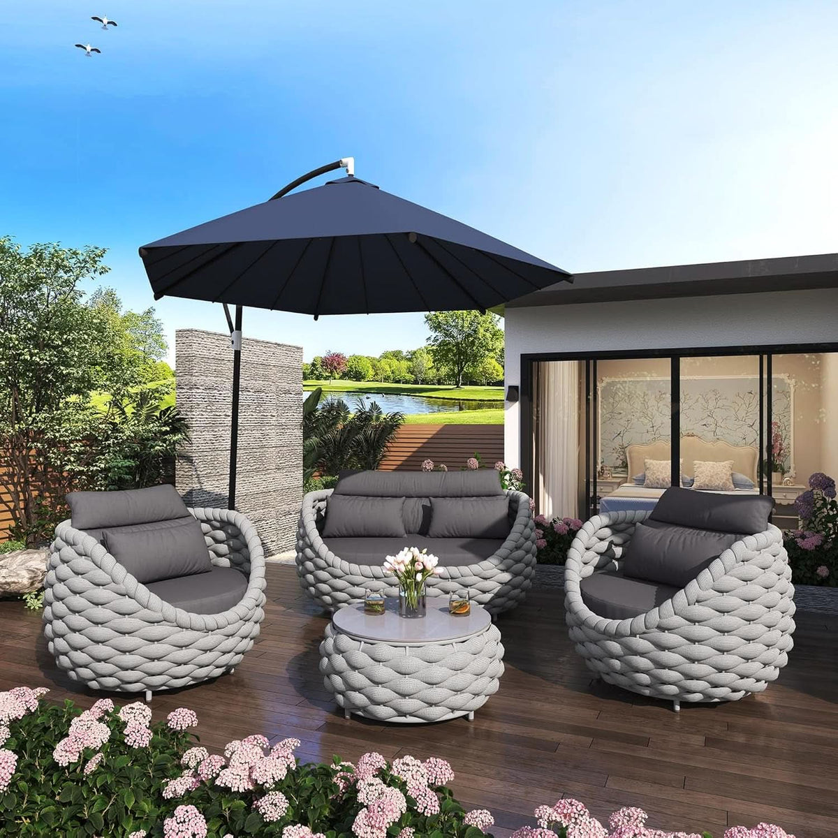 Six Piece Aluminum Patio Furniture Set With Cushions