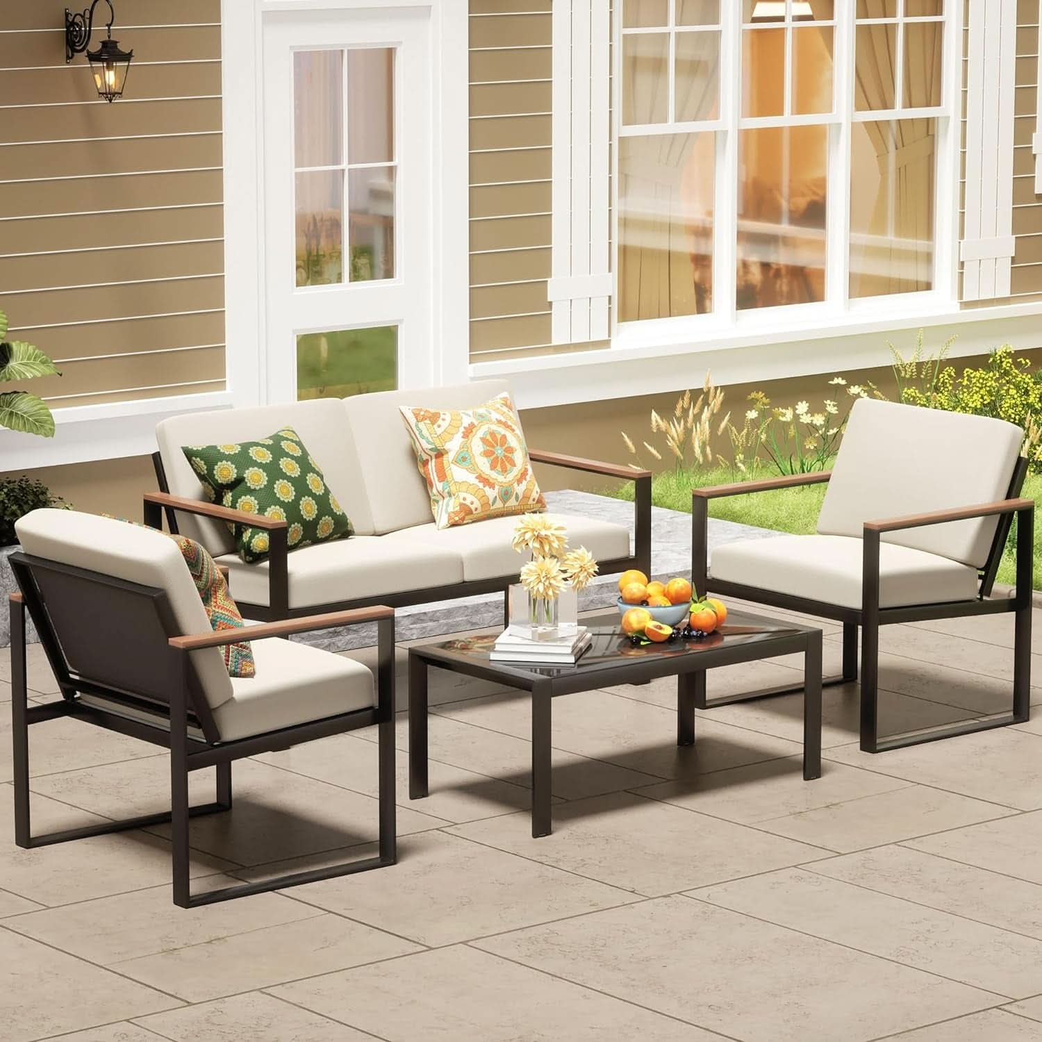 Metal Outdoor Patio Furniture Set 4 Piece With Cushions