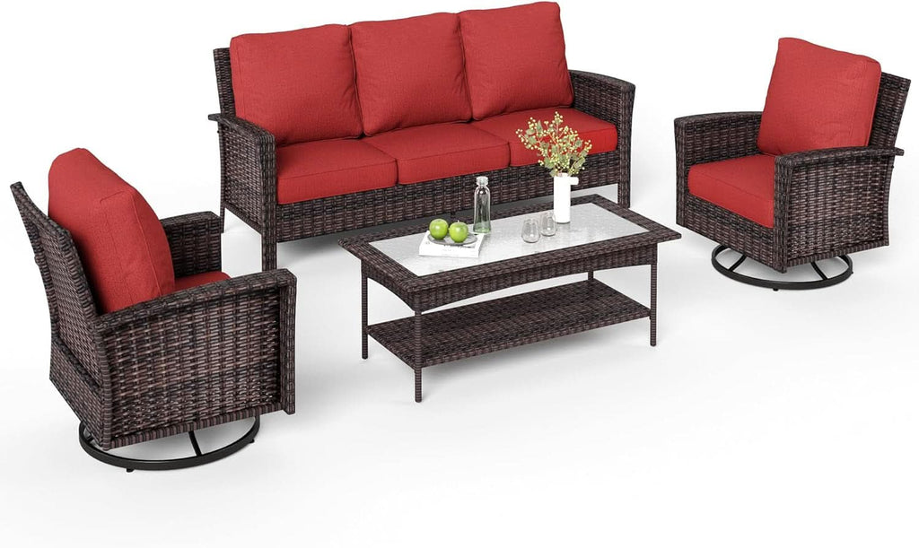 Oversized Wicker Patio Furniture Set with Swivel Chairs
