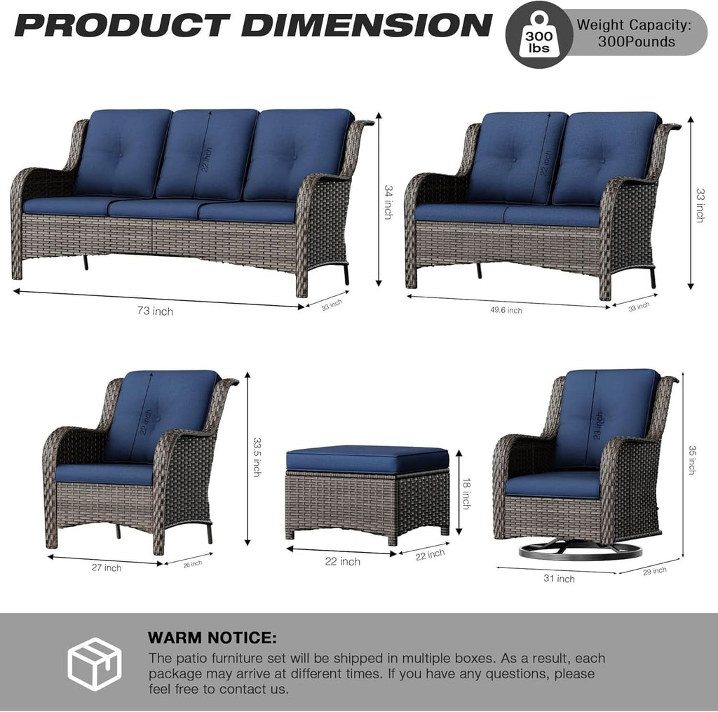 5-Piece Wicker Patio Furniture Set with Cushions