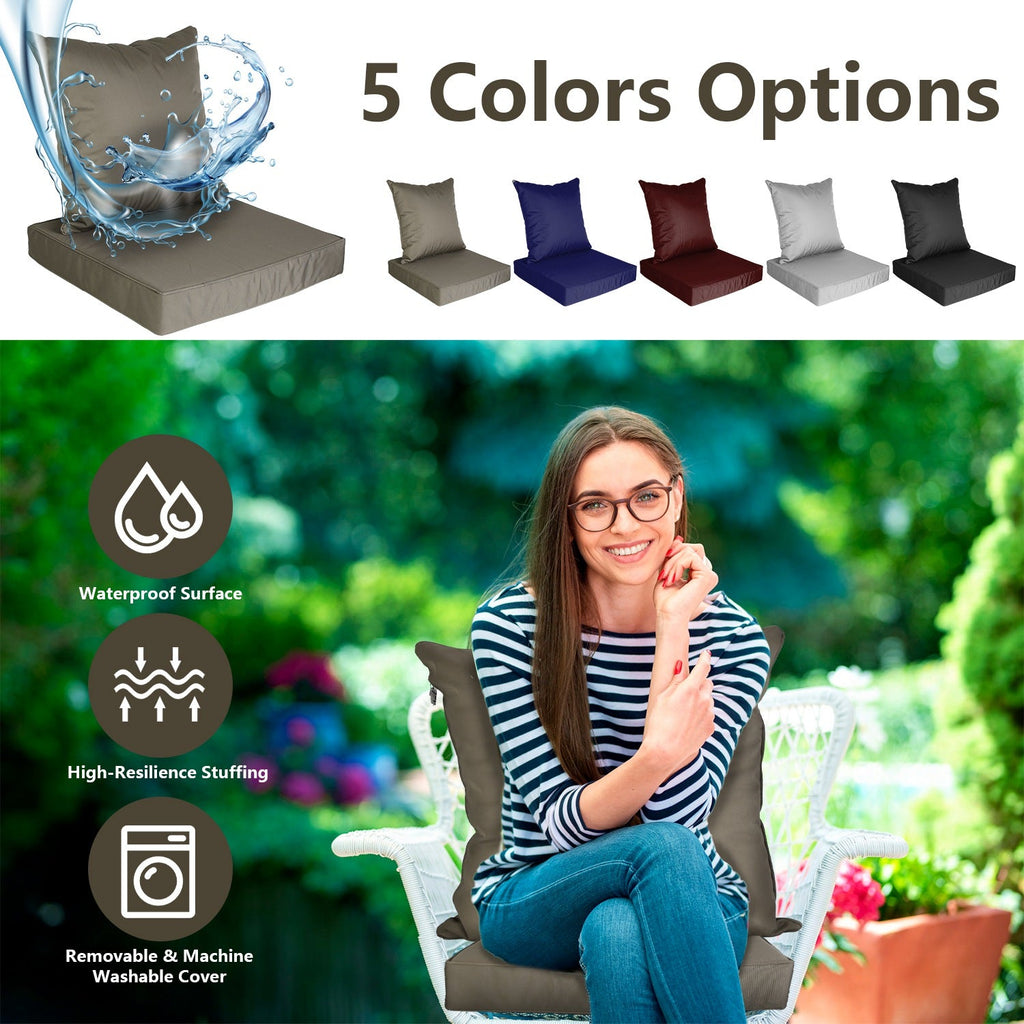 Outdoor Seat Cushion Set Waterproof Patio Furniture Cushion and Back Pillow Fade Resistant Deep Seat Set Chair Pad with Removable Cover for Chair Sofa
