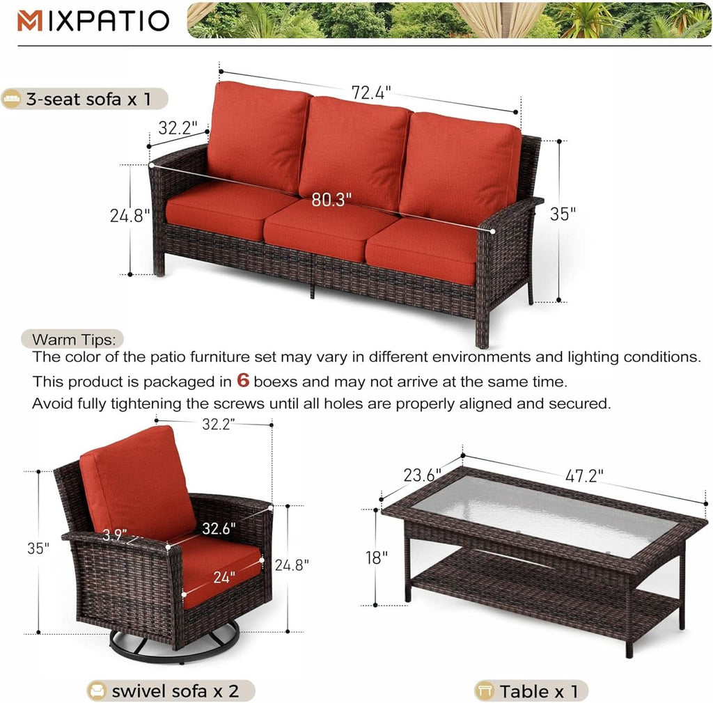 Oversized Wicker Patio Furniture Set with Swivel Chairs