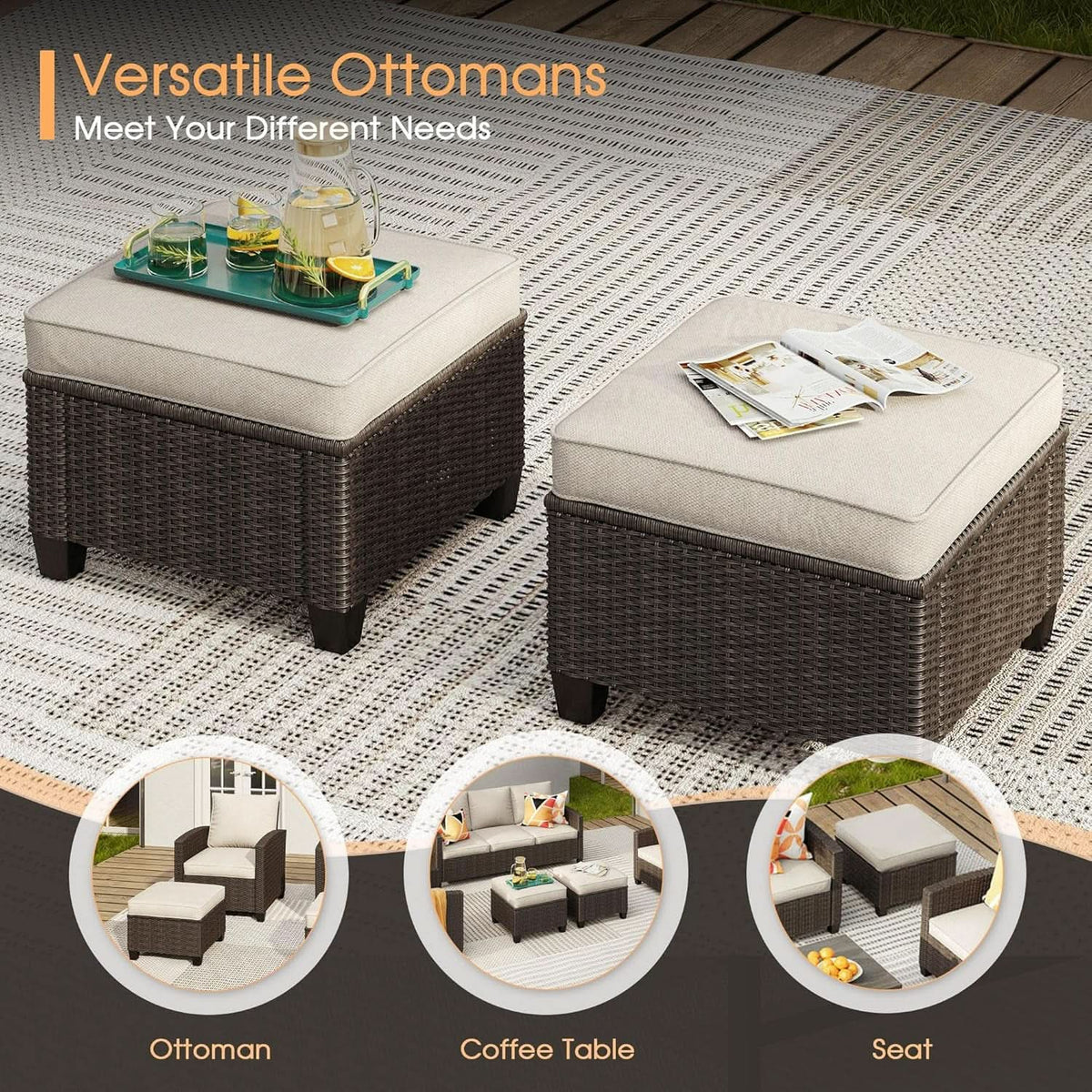 8 Piece Patio Furniture Set with Firepit and Cushions