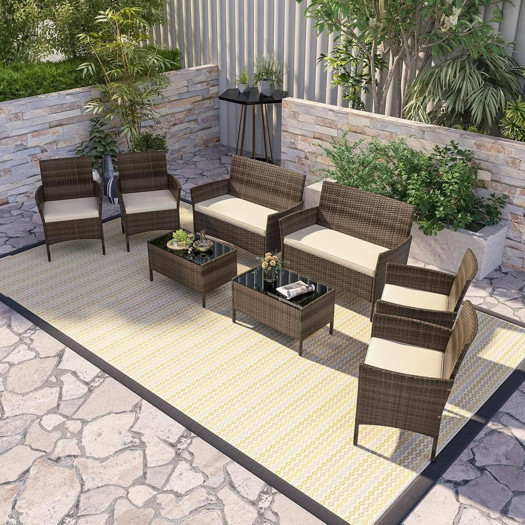 8-Piece Rattan Patio Furniture Set With Cushions