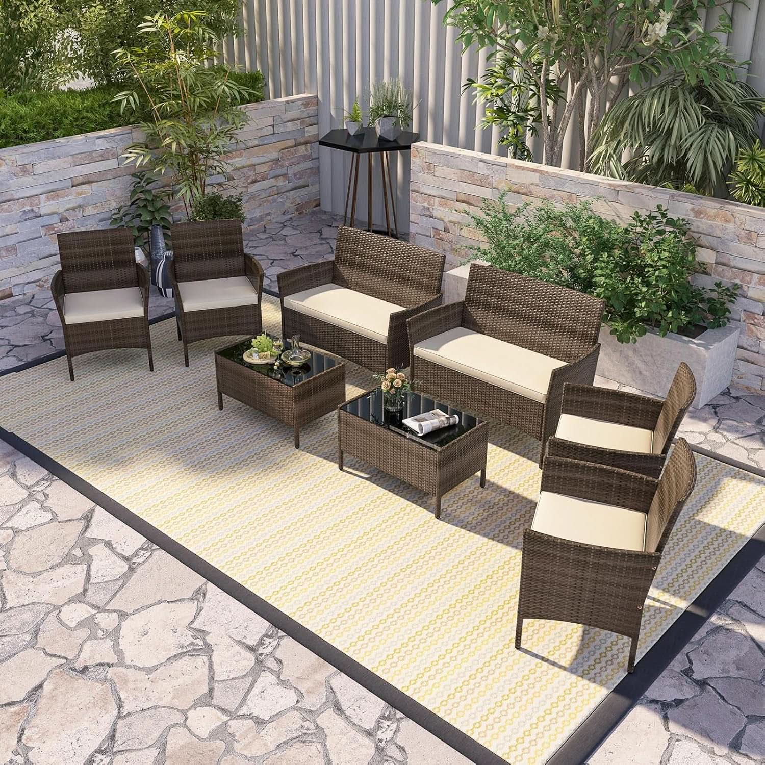 8-Piece Rattan Patio Furniture Set With Cushions
