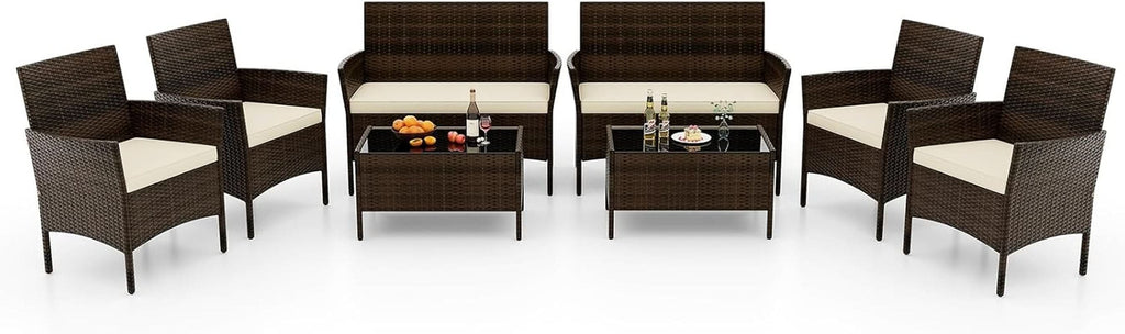 8-Piece Rattan Patio Furniture Set With Cushions