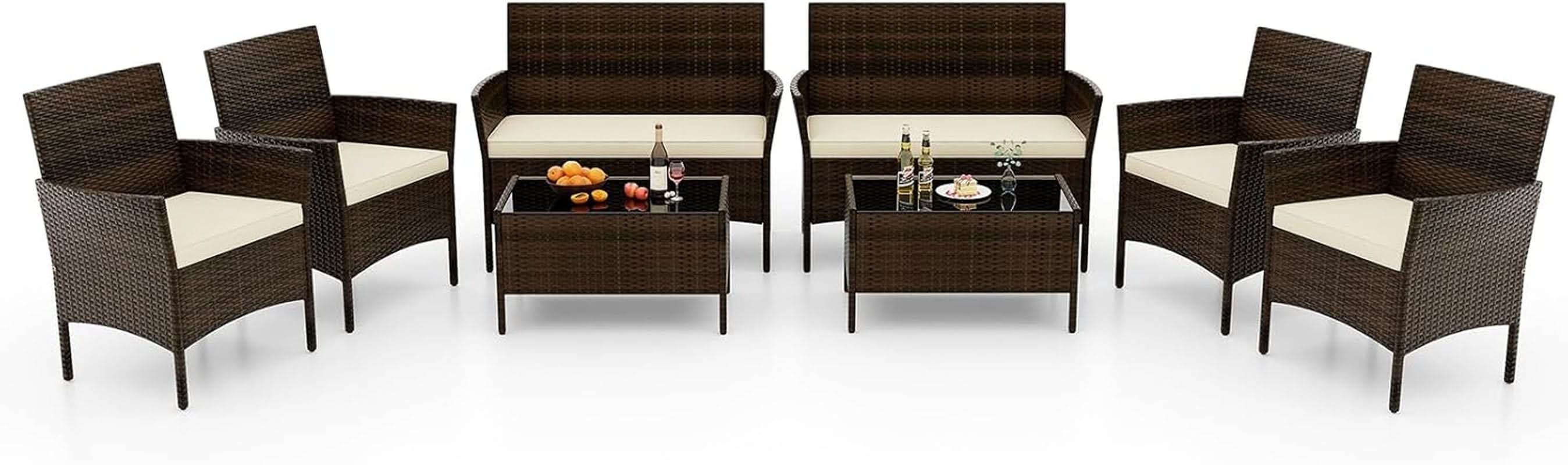 8-Piece Rattan Patio Furniture Set With Cushions