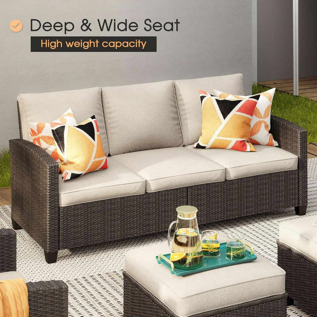 8 Piece Patio Furniture Set with Firepit and Cushions
