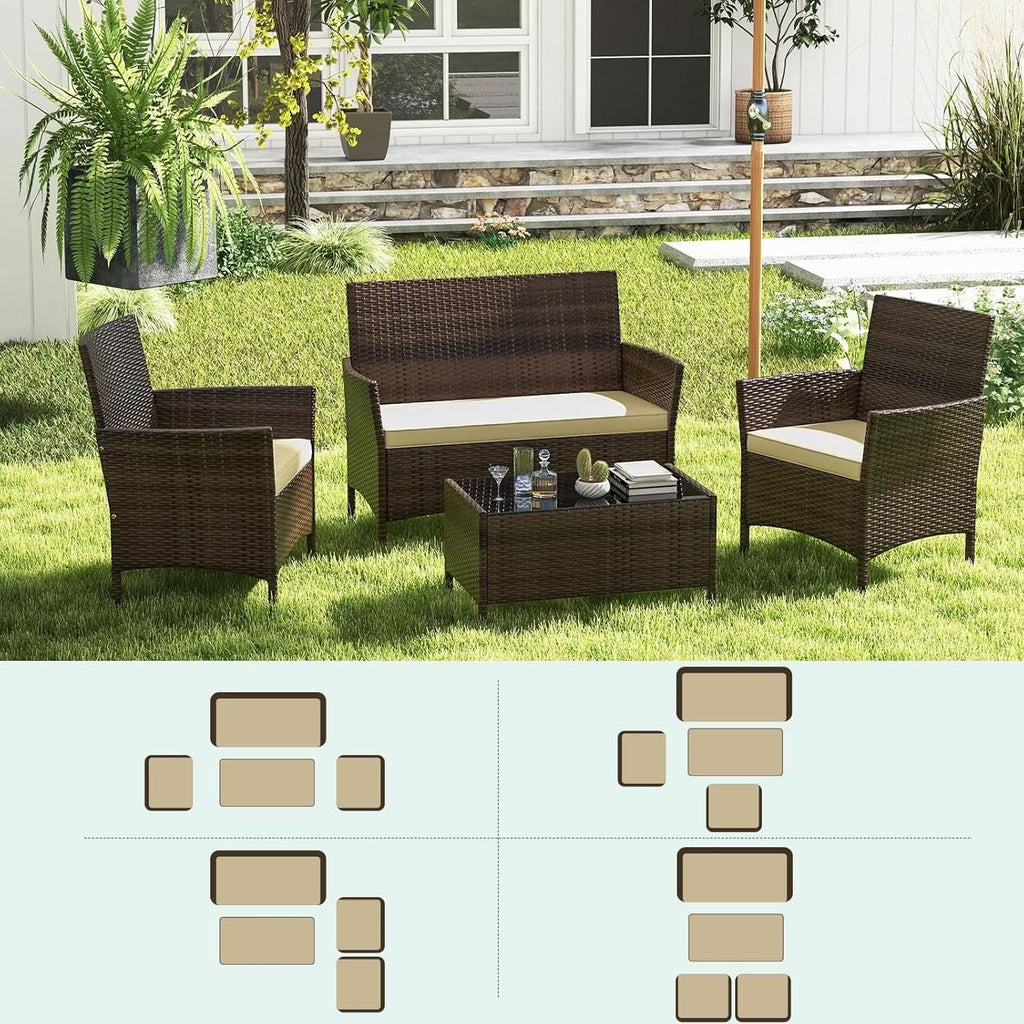 8-Piece Rattan Patio Furniture Set With Cushions