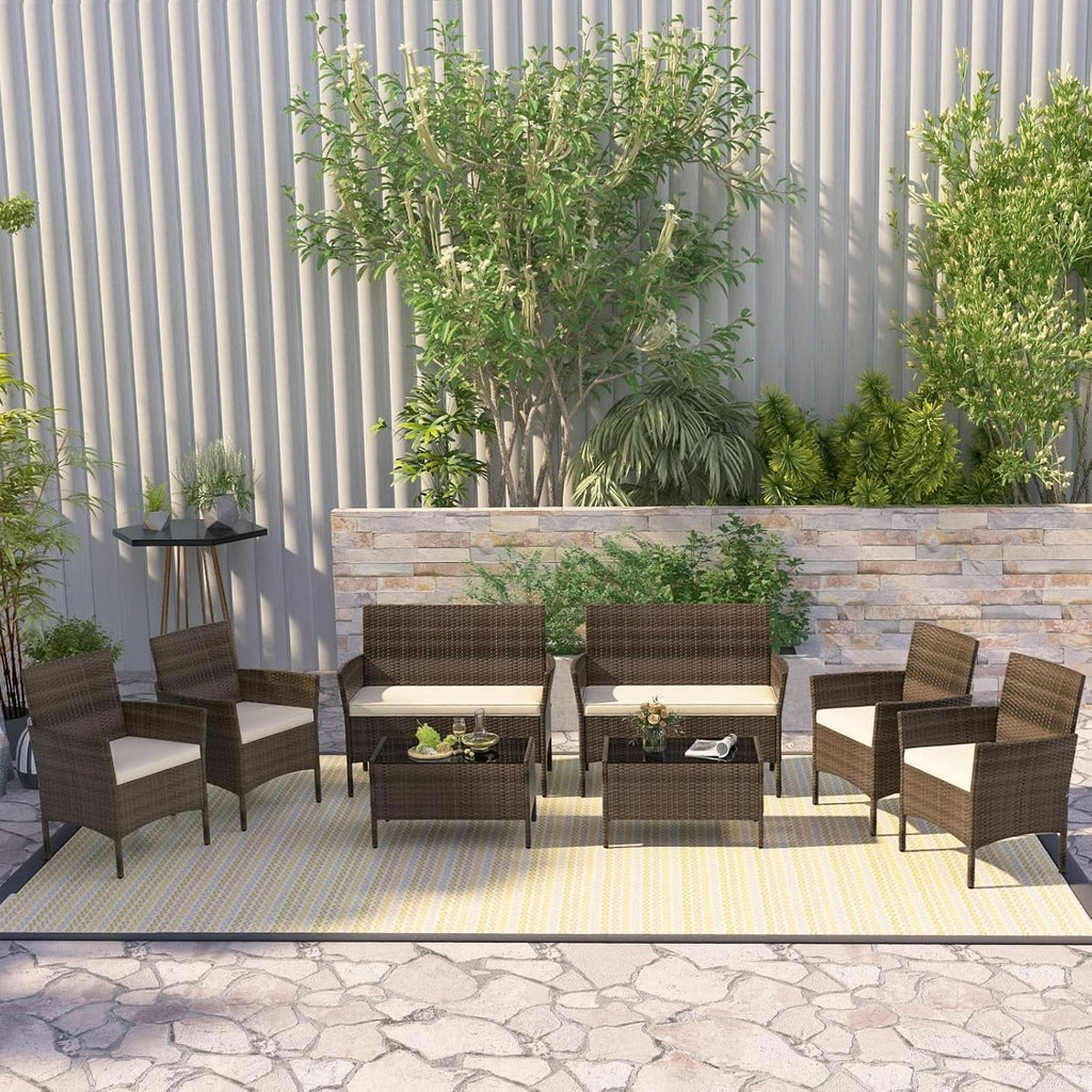 8-Piece Rattan Patio Furniture Set With Cushions