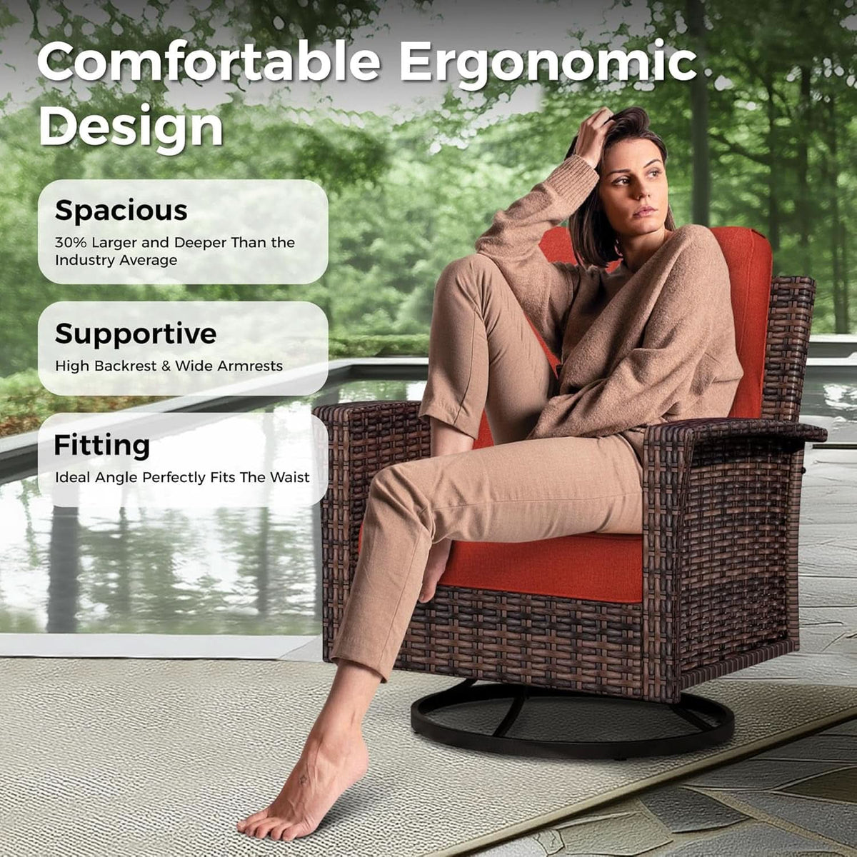 Oversized Wicker Patio Furniture Set with Swivel Chairs