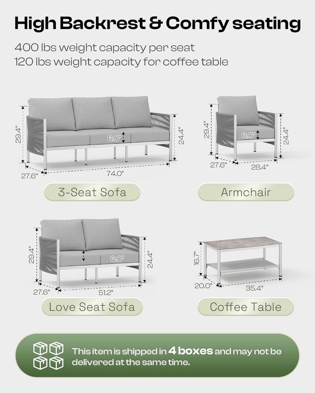 Modern Aluminum Outdoor Patio Furniture Set with Cushions