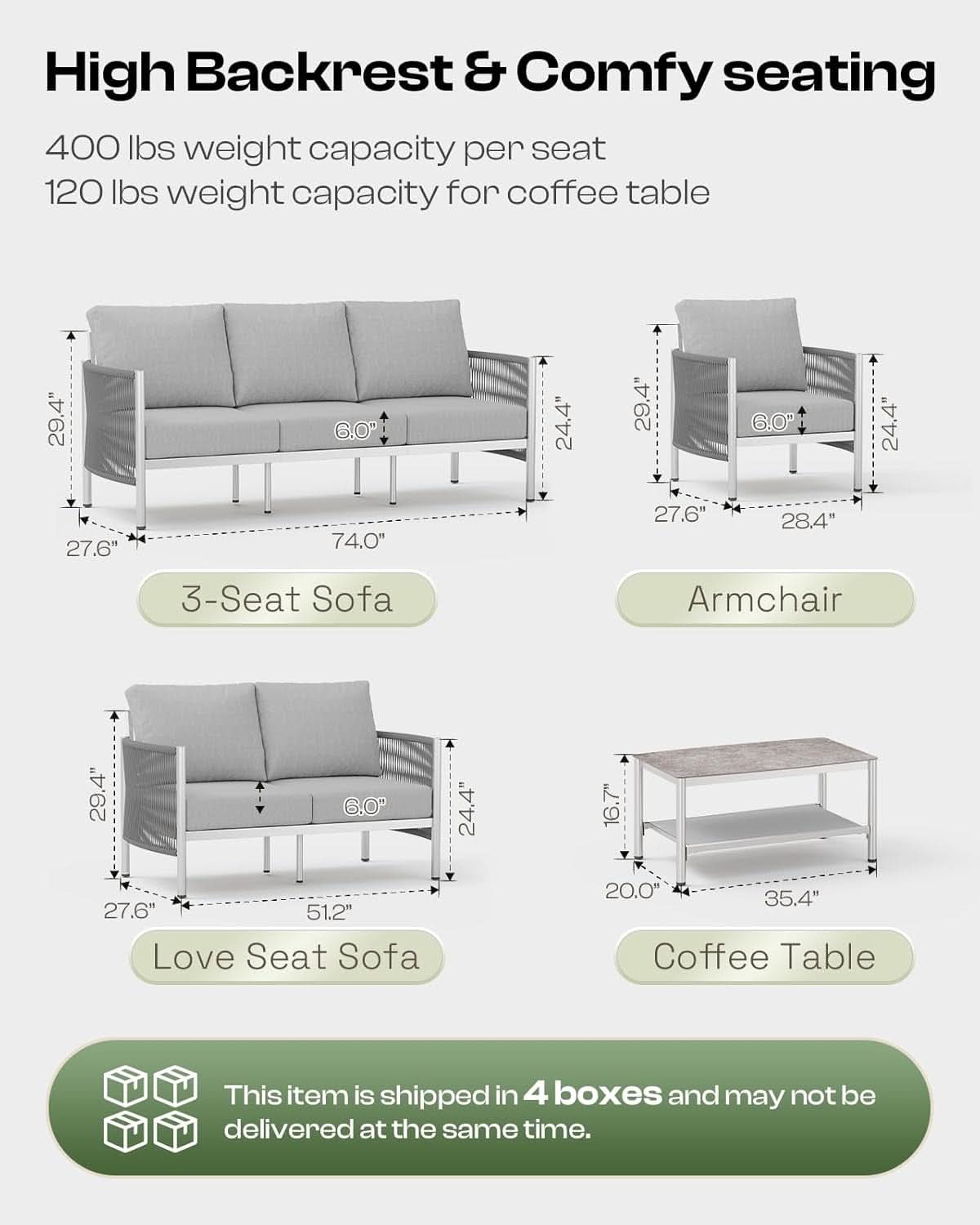 Modern Aluminum Outdoor Patio Furniture Set with Cushions
