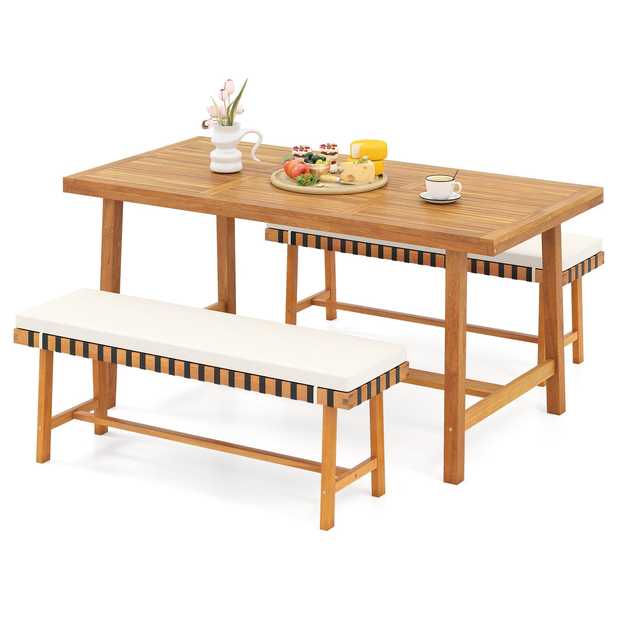 3-Piece Patio Dining Set for 4 People Farmhouse Furniture
